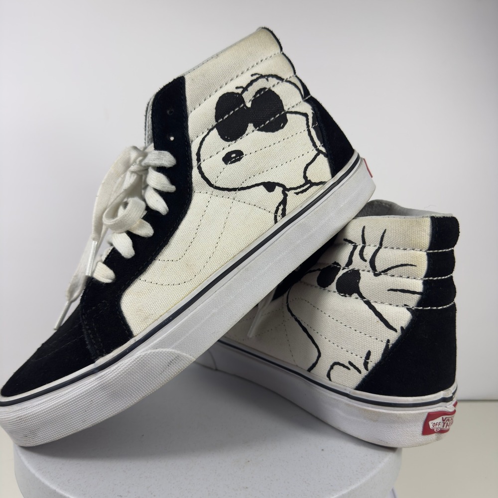 Vans Sk8-Hi Peanuts Joe Cool High Top Shoes Men 7.5 Women 9 Black White Canvas
